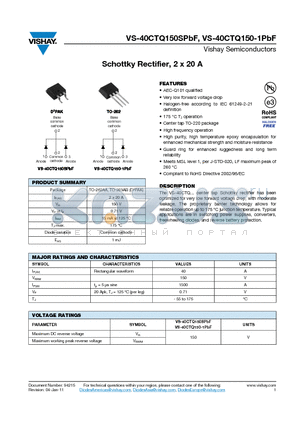 40CTQ150STRRPBF datasheet - Schottky Rectifier, 2 x 20 A