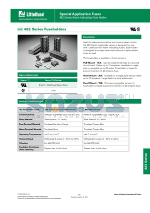 04820011ZXP datasheet - Special Application Fuses 482 Series Alarm Indicating Fuse Holder