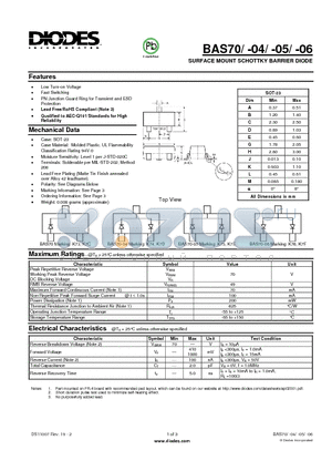 BAS70-06 datasheet - SURFACE MOUNT SCHOTTKY BARRIER DIODE