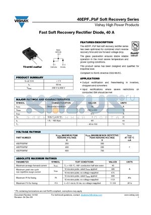 40EPF02PBF datasheet - Fast Soft Recovery Rectifier Diode, 40 A