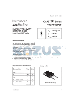 40EPF06 datasheet - FAST SOFT RECOVERY RECTIFIER DIODE Lead-Free