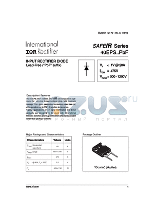 40EPS08PBF datasheet - INPUT RECTIFIER DIODE