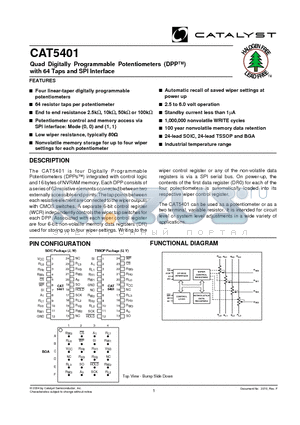 CAT5401 datasheet - Quad Digitally Programmable Potentiometers (DPP) with 64 Taps and SPI Interface