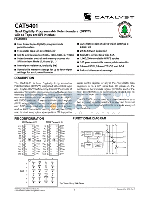 CAT5401BI-00-TE13 datasheet - Quad Digitally Programmable Potentiometers (DPP) with 64 Taps and SPI Interface