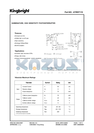 ATIR0711S datasheet - SUBMINIATURE, HIGH SENSITIVITY PHOTOINTERRUPTER