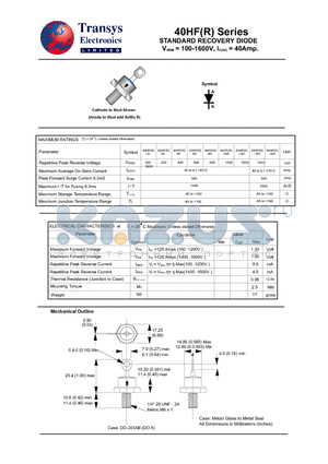 40HF-100 datasheet - STANDARD RECOVERY DIODE