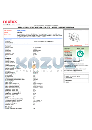 0482026041 datasheet - D-subminiature Shielded I/O PCB Male Plug, Right Angle, Through Hole, 9 Circuits,#4-40 Flush Insert, 2 #4-40 Round Inner Thread Screws Included, 0.76lm (30l