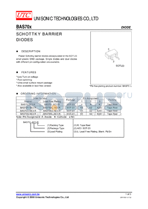 BAS70-AE3-R datasheet - SCHOTTKY BARRIER DIODES