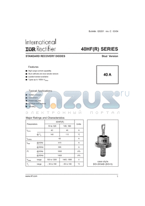 40HF1400 datasheet - STANDARD RECOVERY DIODES