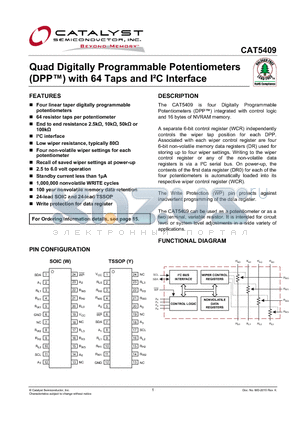 CAT5409 datasheet - Quad Digitally Programmable Potentiometers (DPP) with 64 Taps and IbC Interface