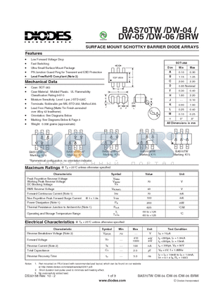 BAS70BRW datasheet - SURFACE MOUNT SCHOTTKY BARRIER DIODE ARRAYS