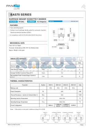 BAS70C datasheet - SURFACE MOUNT SCHOTTKY DIODES