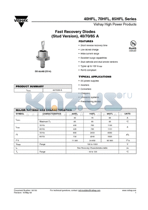 40HFL100S10 datasheet - Fast Recovery Diodes (Stud Version), 40/70/85 A