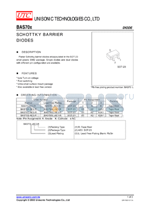 BAS70CL-AE3-R datasheet - SCHOTTKY BARRIER DIODES