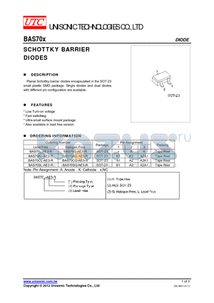 BAS70CL-AE3-R datasheet - SCHOTTKY BARRIER DIODES