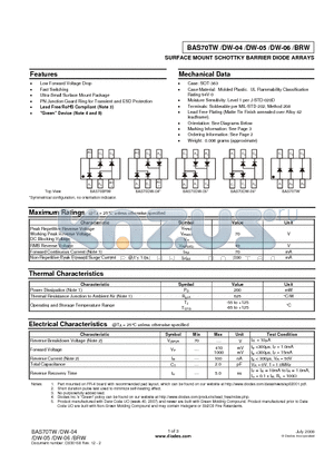 BAS70DW-06-7-F datasheet - SURFACE MOUNT SCHOTTKY BARRIER DIODE ARRAYS