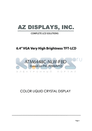 ATM6448C-NLW-FBD datasheet - 6.4 VGA VERY HIGH BRIGHTNESS TFT-LCD