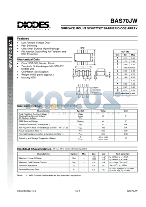 BAS70JW datasheet - SURFACE MOUNT SCHOTTKY BARRIER DIODE ARRAY