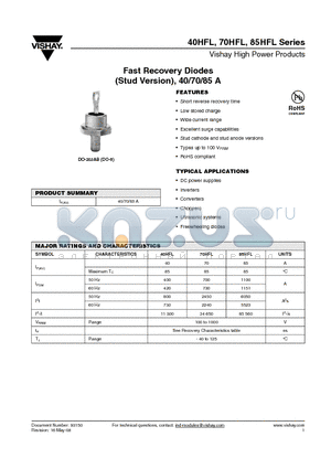 40HFL datasheet - Fast Recovery Diodes (Stud Version), 40/70/85 A