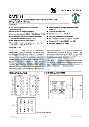 CAT5411BI-25-TE13 datasheet - Dual Digitally Programmable Potentiometers (DPP) with 64 Taps and SPI Interface