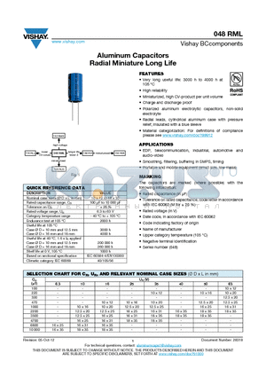 048RML datasheet - Aluminum Capacitors Radial Miniature Long Life