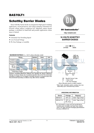 BAS70LT1G datasheet - 70 VOLTS SCHOTTKY BARRIER DIODES