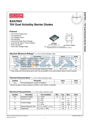 BAS70SV datasheet - 70V Dual Schottky Barrier Diodes