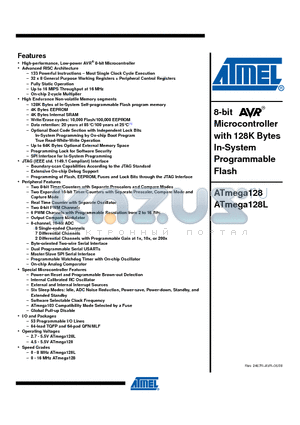 ATMEGA128-16MU datasheet - 8-bit Microcontroller with 128K Bytes In-System Programmable Flash