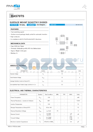 BAS70TS datasheet - SURFACE MOUNT SCHOTTKY DIODES