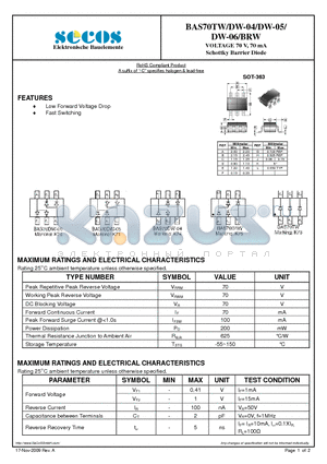 BAS70TW datasheet - Schottky Barrier Diode