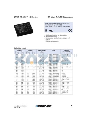 40IMX15-05-05-9 datasheet - 15 Watt DC-DC Converters