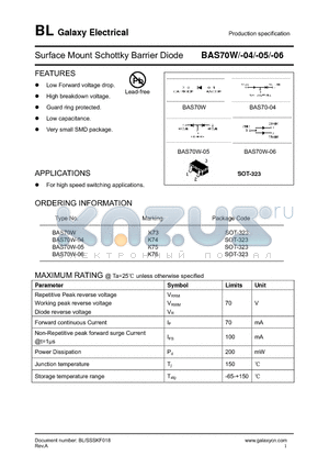 BAS70W-05 datasheet - Surface Mount Schottky Barrier Diode