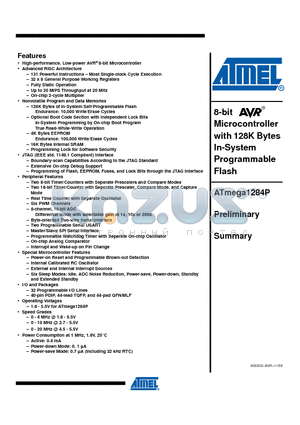 ATMEGA1284P_09 datasheet - 8-bit Microcontroller with 128K Bytes In-System Programmable Flash