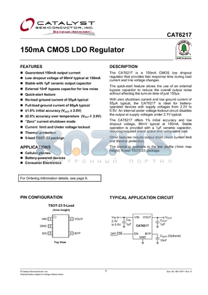 CAT6217 datasheet - 150mA CMOS LDO Regulator