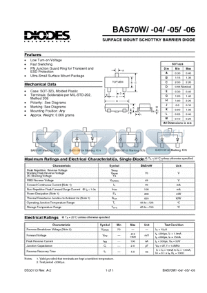 BAS70W-06 datasheet - SURFACE MOUNT SCHOTTKY BARRIER DIODE