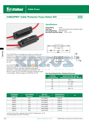 0496060_1 datasheet - CABLEPRO^ Cable Protector Fuses Rated 32V