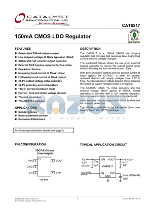 CAT6217-180TD-GT3 datasheet - 150mA CMOS LDO Regulator