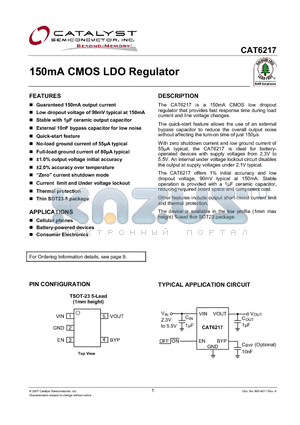 CAT6217-280TD-GT3 datasheet - 150mA CMOS LDO Regulator