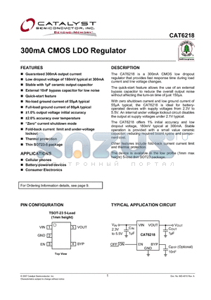 CAT6218 datasheet - 300mA CMOS LDO Regulator