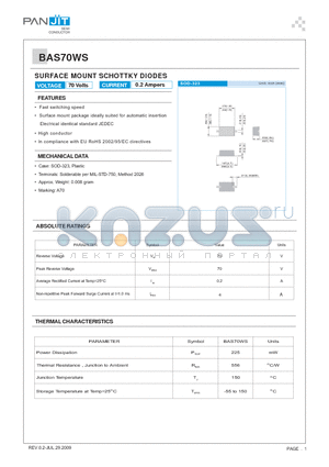 BAS70WS_09 datasheet - SURFACE MOUNT SCHOTTKY DIODES