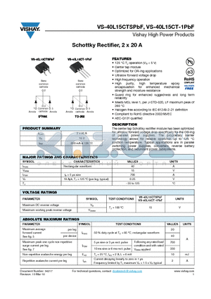 40L15CTSTRLPBF datasheet - Schottky Rectifier, 2 x 20 A