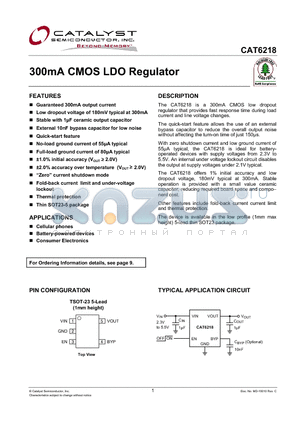 CAT6218-300TD-GT3 datasheet - 300mA CMOS LDO Regulator