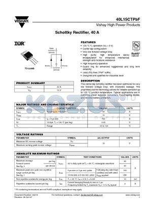 40L15CTPBF datasheet - Schottky Rectifier, 40 A