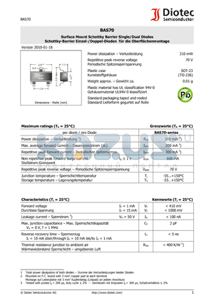 BAS70_10 datasheet - Surface Mount Schottky Barrier Single/Dual Diodes