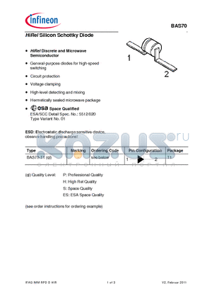 BAS70_11 datasheet - HiRel Silicon Schottky Diode