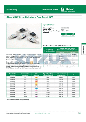 0498030M datasheet - Clear MIDI^ Style Bolt-down Fuse Rated 32V