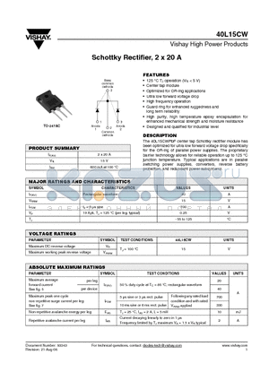 40L15CW datasheet - Schottky Rectifier, 2 x 20 A