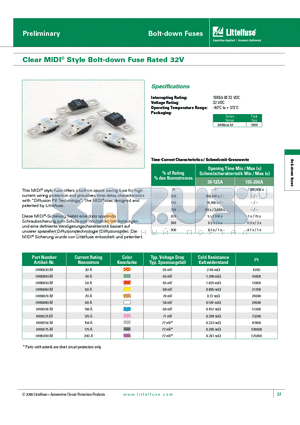 0498050.M datasheet - Clear MIDI^ Style Bolt-down Fuse Rated 32V