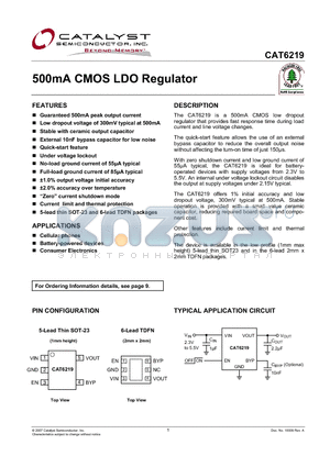 CAT6219 datasheet - 500mA CMOS LDO Regulator