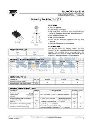 40L40CW datasheet - Schottky Rectifier, 2 x 20 A